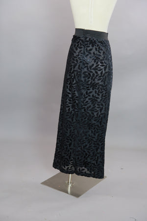 Vintage 90s grunge goth black velvet burnout skirt  M