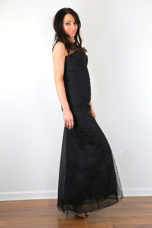 Carolina Herrara dress black beaded silk cocktail party long maxi dress sleeveless fitted XS