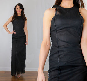 Carolina Herrara dress black beaded silk cocktail party long maxi dress sleeveless fitted XS