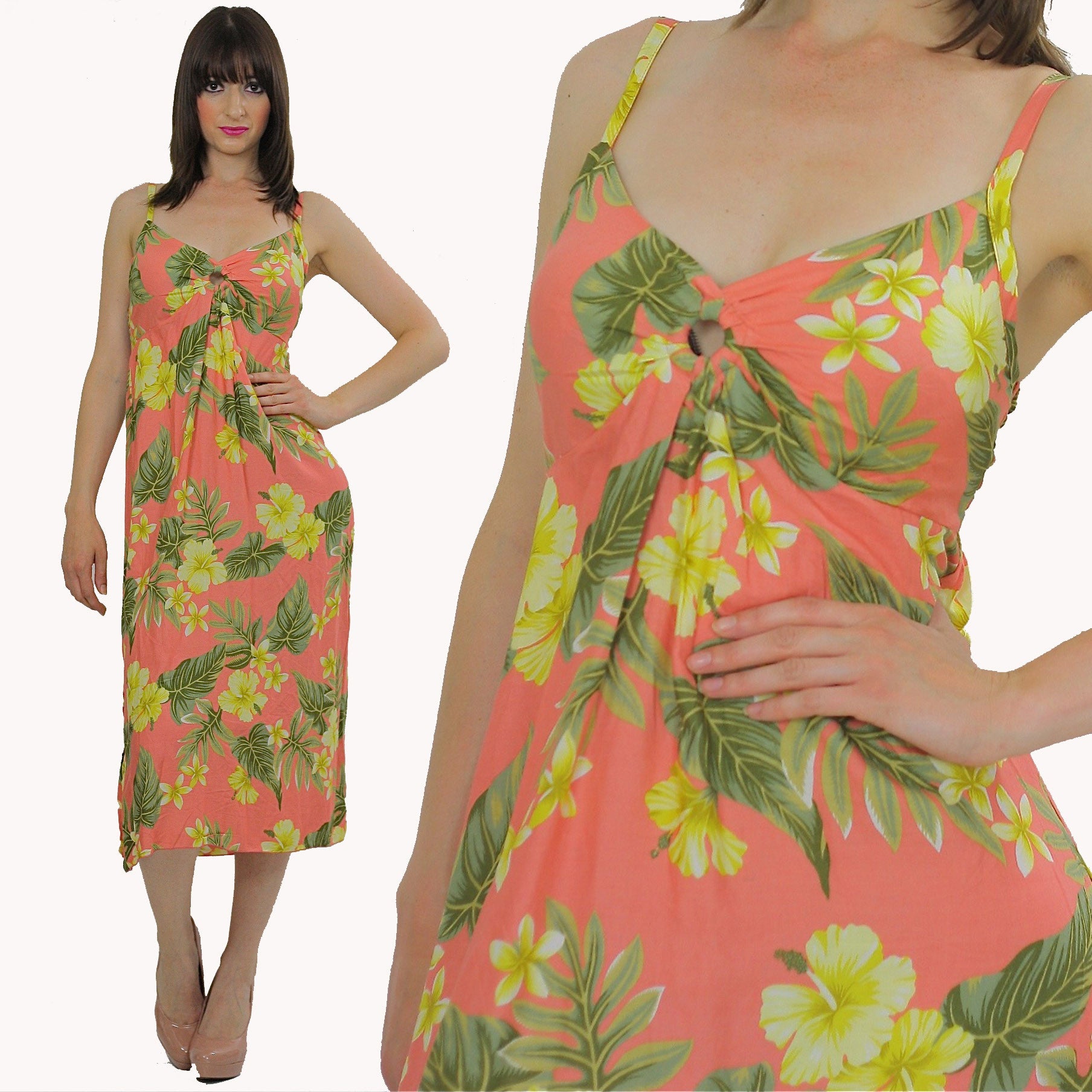 Vintage 90s Boho Hippie tropical floral party maxi sun dress - shabbybabe
 - 5