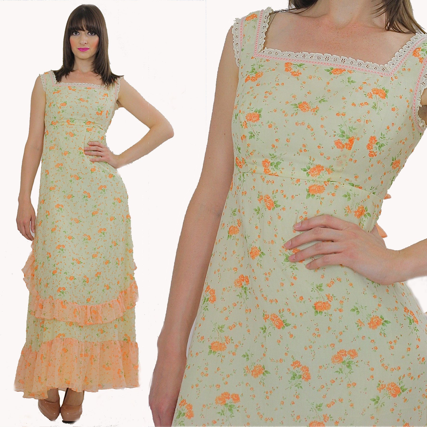 Authentic vintage 70s boho hippie floral prairie maxi party dress - shabbybabe Authentic vintage 70s boho hippie floral prairie maxi party dress - shabbybabe