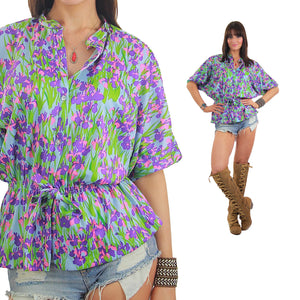 Vintage 70s Boho Hippie Floral tunic top blouse - shabbybabe
 - 5