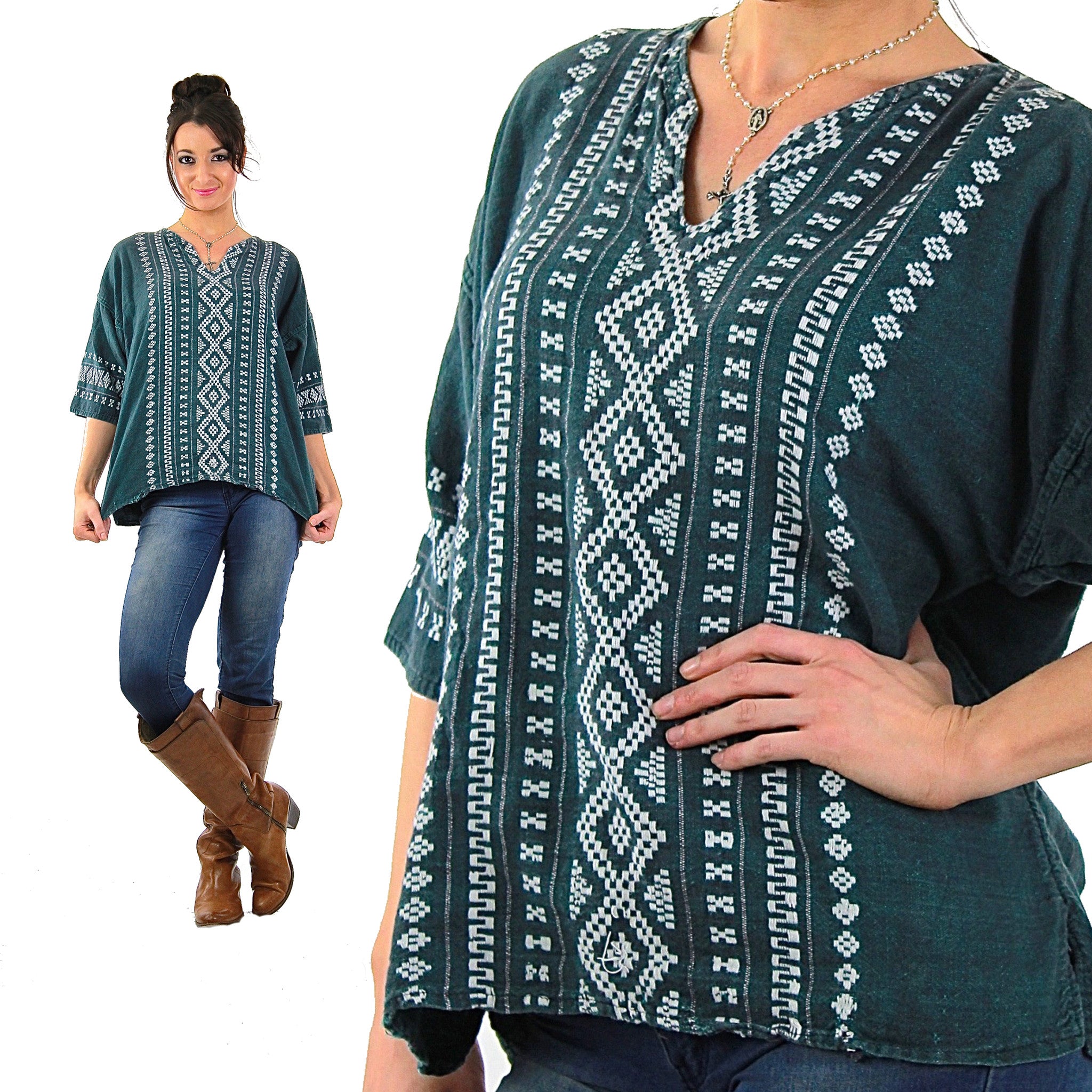 Vintage 70s mexican embroidered shirt tunic top - shabbybabe