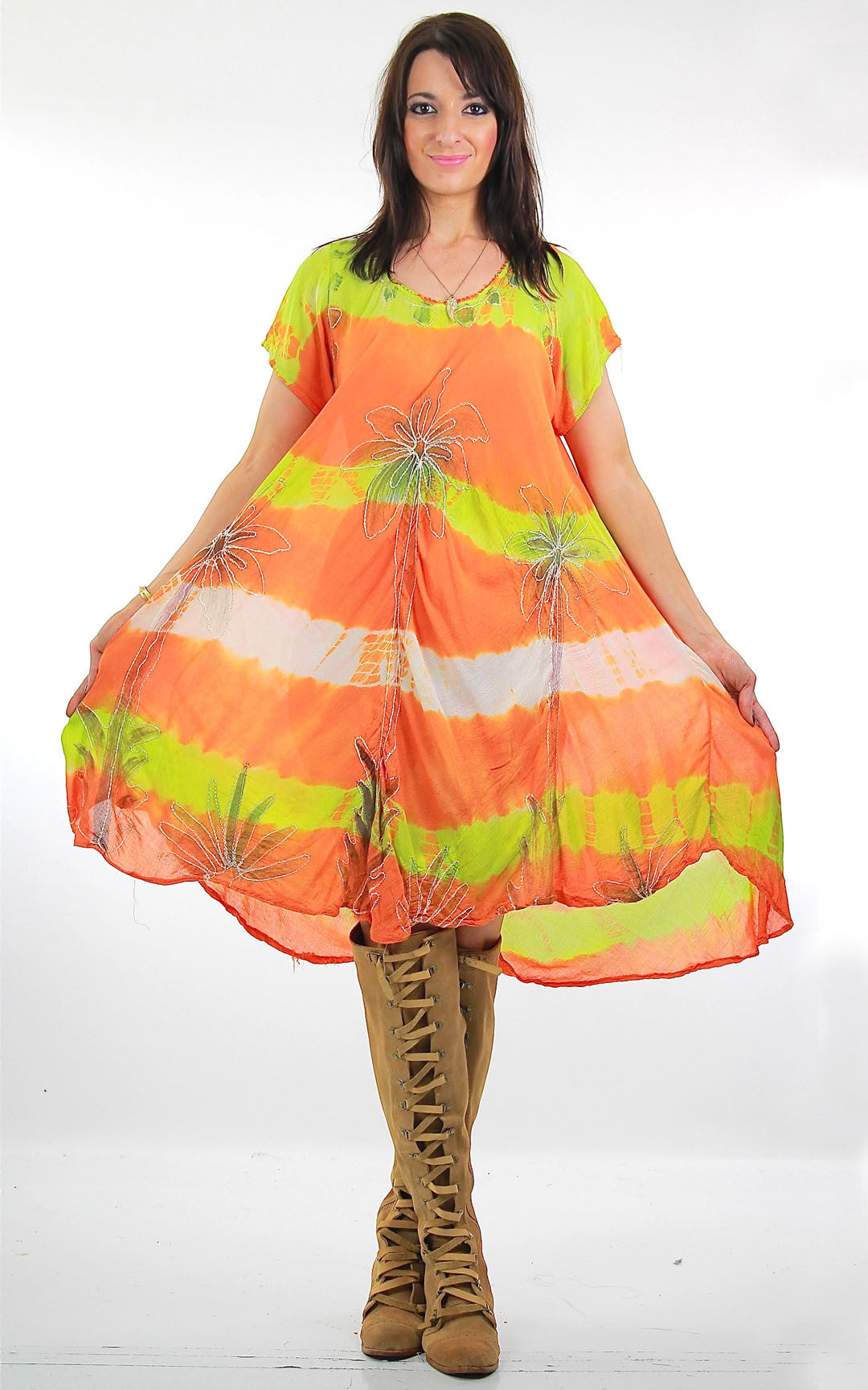 Vintage 70s Boho hippie tie dye tribal print shift tent dress