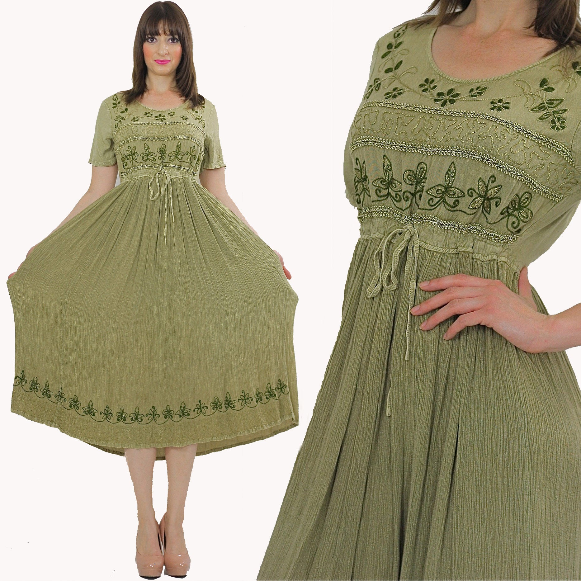 Vintage 90s Boho Hippie Gauze embroidered floral dress - shabbybabe Vintage 90s Boho Hippie Gauze embroidered floral dress - shabbybabe