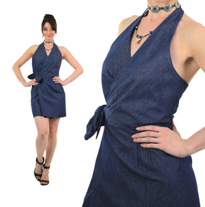 Boho Denim blue jean halter mini dress - shabbybabe
 - 2