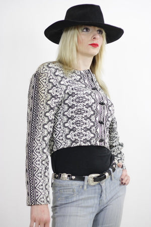 80s Tribal Southwestern Aztec Cropped blanket jacket - shabbybabe
 - 3