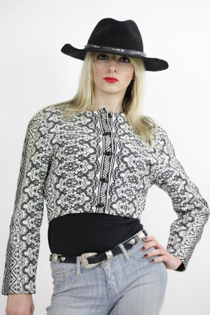 80s Tribal Southwestern Aztec Cropped blanket jacket - shabbybabe
 - 1