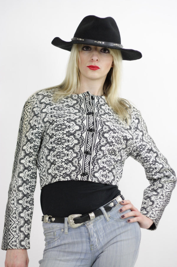 80s Tribal Southwestern Aztec Cropped blanket jacket - shabbybabe
 - 1