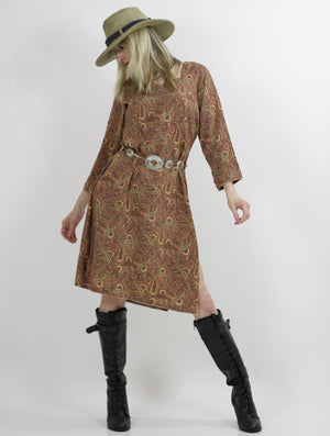 Paisley mini dress Bohemian tunic long sleeve oversize Hippie shift bell sleeve shirt festival Medium Large - shabbybabe
 - 1