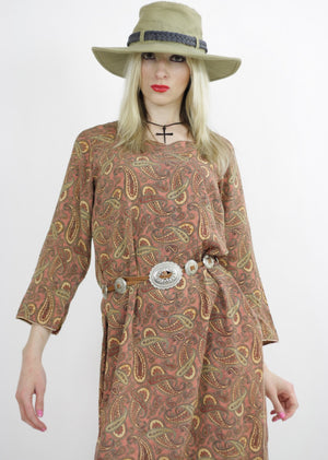 Paisley mini dress Bohemian tunic long sleeve oversize Hippie shift bell sleeve shirt festival Medium Large - shabbybabe
 - 3
