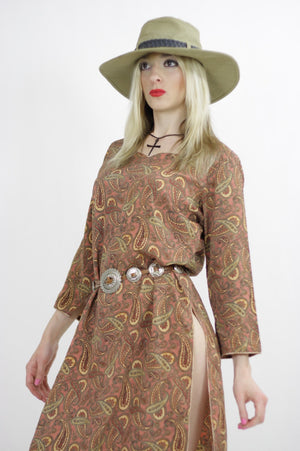 Paisley mini dress Bohemian tunic long sleeve oversize Hippie shift bell sleeve shirt festival Medium Large - shabbybabe
 - 4