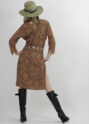 Paisley mini dress Bohemian tunic long sleeve oversize Hippie shift bell sleeve shirt festival Medium Large - shabbybabe
 - 5