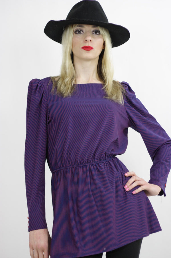Boho striped tunic Top Navy Blue long sleeve S - shabbybabe
 - 1