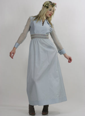 Sheer pastel blue boho maxi dress high waist goddess - shabbybabe
 - 1
