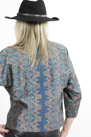 Striped jacket Boho cropped Southwestern coat  silk crop top Tribal ethnic print Western Bohemian Nehru high collar open front  M Medium - shabbybabe
 - 5