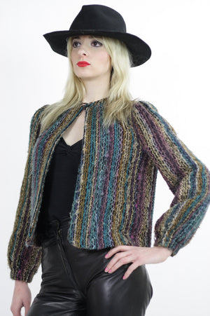 Vintage 80s Boho Hippie Tribal Ethnic Wool Jacket Blazer striped Multicolor Abstract Print UB493 - shabbybabe
 - 3