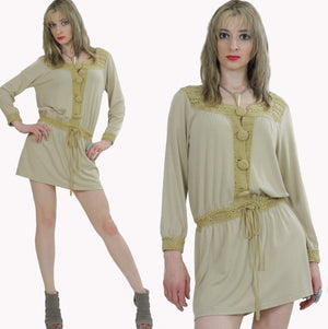 Boho Crochet lace mini dress drawstring waist long sleeve S/M - shabbybabe
 - 2