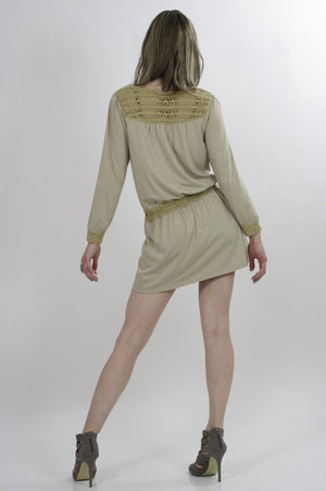 Boho Crochet lace mini dress drawstring waist long sleeve S/M - shabbybabe
 - 5