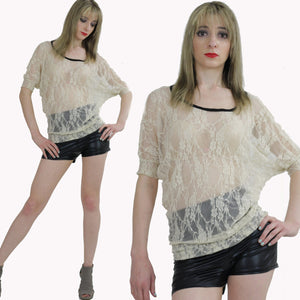 Boho hippie sheer  lace top 90s Grunge Romantic cream blouse - shabbybabe
 - 2
