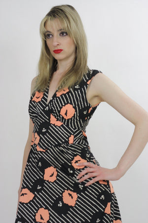 floral maxi dressBoho Maxi Grecian Goddess Vintage 1970s maxi dress Poppy Floral Print deep V sleeveless sundress - shabbybabe
 - 4