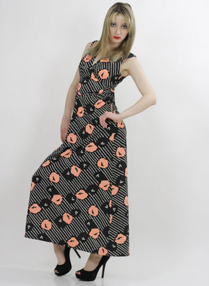 floral maxi dressBoho Maxi Grecian Goddess Vintage 1970s maxi dress Poppy Floral Print deep V sleeveless sundress - shabbybabe
 - 3
