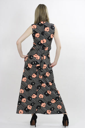 floral maxi dressBoho Maxi Grecian Goddess Vintage 1970s maxi dress Poppy Floral Print deep V sleeveless sundress - shabbybabe
 - 5