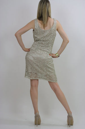 Sheer lace dress floral wiggle cocktail party bodycon Vintage 1990s Sonya Ratay for SAN ANDRE medium Large - shabbybabe
 - 3