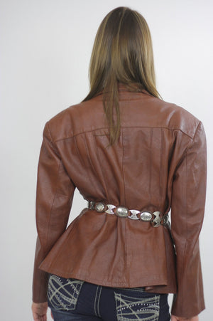 70s boho brown leather jacket blazer Top M - shabbybabe
 - 5
