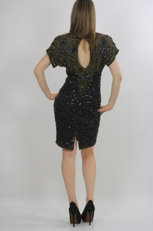 80s Deco Gatsby flapper party Sequin beaded dress - shabbybabe
 - 4