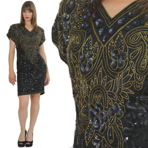80s Deco Gatsby flapper party Sequin beaded dress - shabbybabe
 - 2