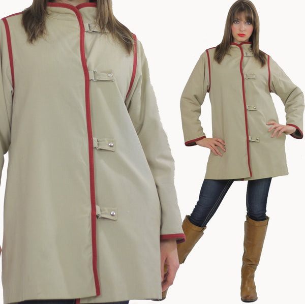 Hippie Military jacket  Nehru Coat Hippie  jacket Boho jacket Khaki jacket  beige cotton canvas jacket high collar jacket  Sz M - shabbybabe
 - 1