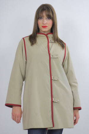 Hippie Military jacket  Nehru Coat Hippie  jacket Boho jacket Khaki jacket  beige cotton canvas jacket high collar jacket  Sz M - shabbybabe
 - 4