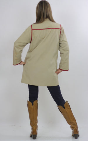 Hippie Military jacket  Nehru Coat Hippie  jacket Boho jacket Khaki jacket  beige cotton canvas jacket high collar jacket  Sz M - shabbybabe
 - 5