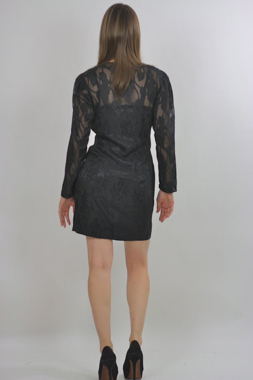Vintage 80s sequin mini dress Black party mini dress sheer cocktail party dress long sleeve M - shabbybabe Vintage 80s sequin mini dress Black party mini dress sheer cocktail party dress long sleeve M - shabbybabe