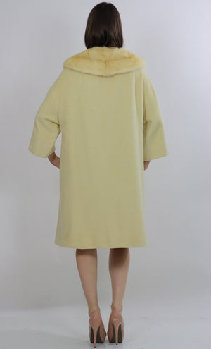 Wool Cashmere coat swing blonde mink swing coat fur collar Vintage 1960s Mad men cocktail party Marilyn winter white retro Small Medium - shabbybabe
 - 3