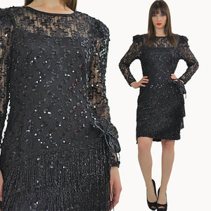 80s Gatsby Deco cocktail party Sequin Beaded dress - shabbybabe
 - 2