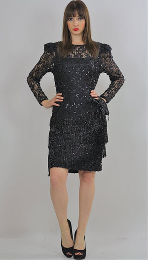 80s Gatsby Deco cocktail party Sequin Beaded dress - shabbybabe
 - 3
