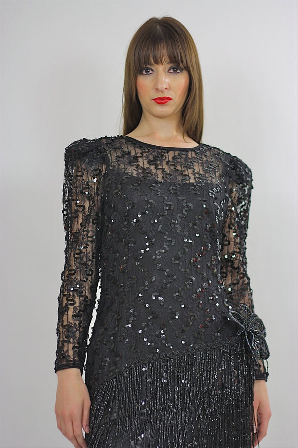 80s Gatsby Deco cocktail party Sequin Beaded dress - shabbybabe
 - 1
