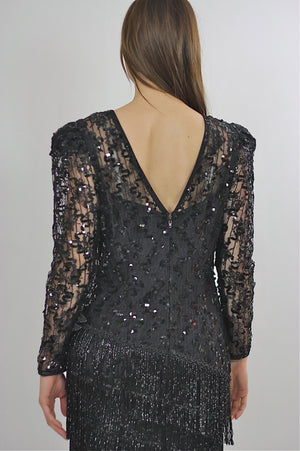80s Gatsby Deco cocktail party Sequin Beaded dress - shabbybabe
 - 5