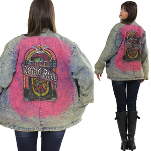 80s acid wash denim jacket tie dye Jukebox Studded Rock N Roll - shabbybabe
 - 2