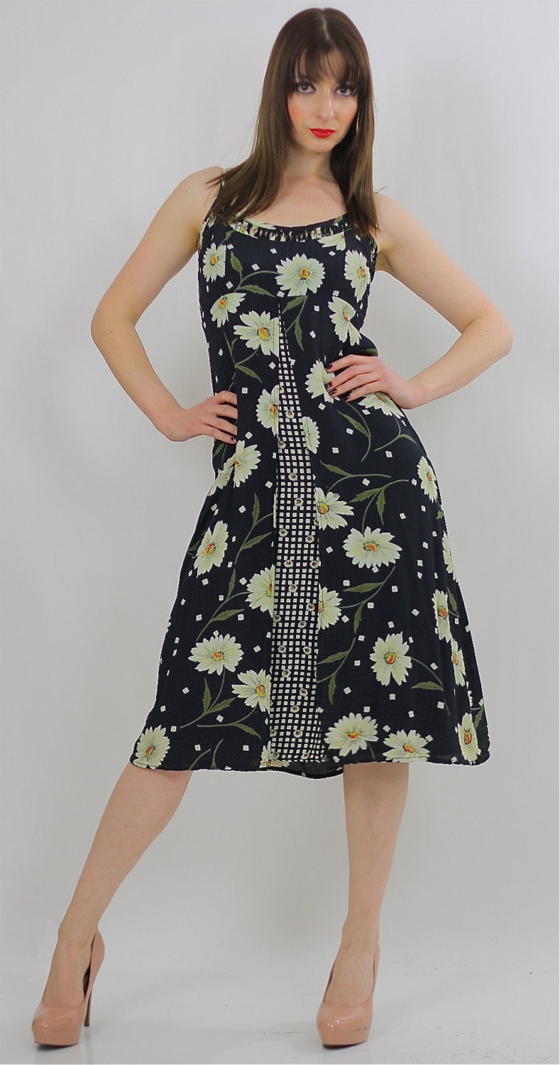 Vintage 90s grunge sunflower dress Boho patchwork sundress tiered sleeveless S/M - shabbybabe Vintage 90s grunge sunflower dress Boho patchwork sundress tiered sleeveless S/M - shabbybabe