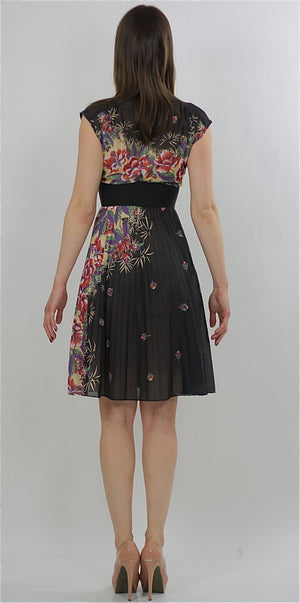 80s High waist Sheer floral border design dress - shabbybabe
 - 3