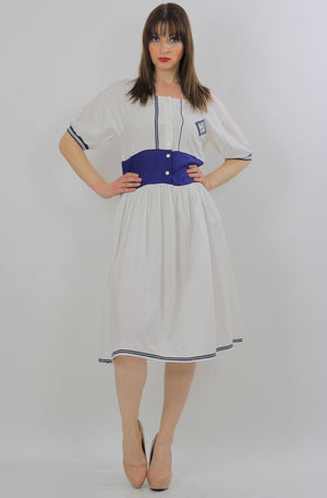 80s Navy White Nautical sailor mini dress - shabbybabe
 - 1