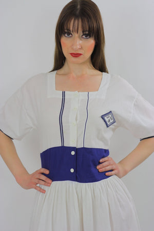 80s Navy White Nautical sailor mini dress - shabbybabe
 - 2