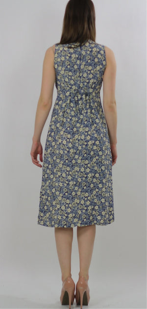 Grunge Blue white floral dress pleated sleeveless sundress  S - shabbybabe
 - 4