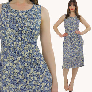 Grunge Blue white floral dress pleated sleeveless sundress  S - shabbybabe
 - 2