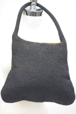 Hippie purse Vintage Boho handbag Art bag Floral crafted handbag Wool hippie handbag Black floral bag - shabbybabe
 - 3