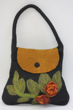 Hippie purse Vintage Boho handbag Art bag Floral crafted handbag Wool hippie handbag Black floral bag - shabbybabe
 - 2