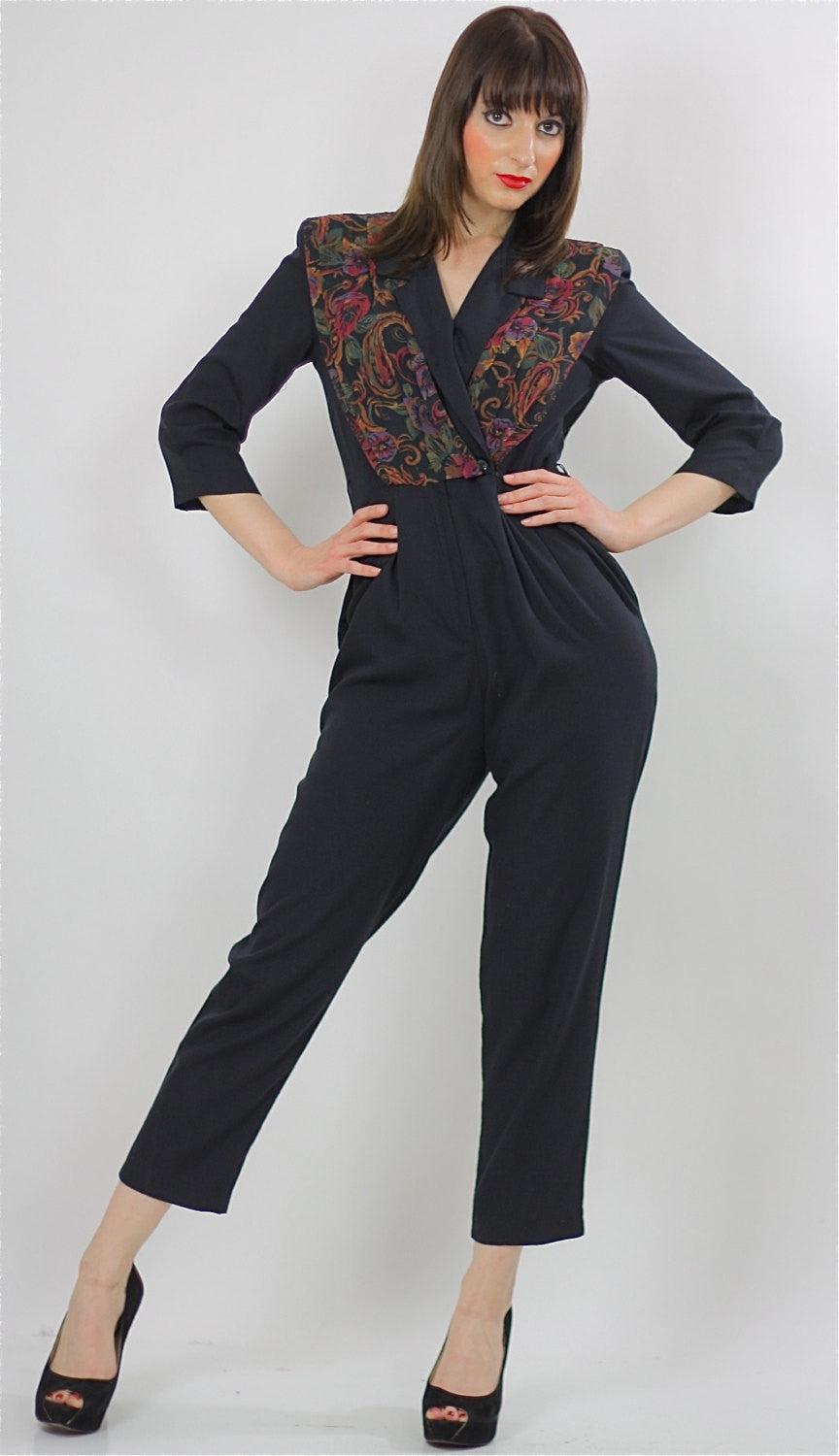 paisley jumpsuit Hippie Boho wrap surplus romper 1980s black criss